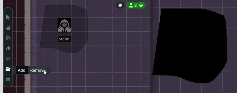 An animation showing the GM and player view of fog of war removal