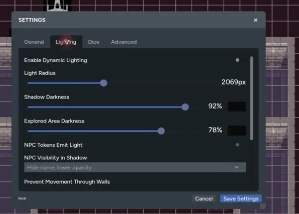 The Lighting tab in Maps settings
