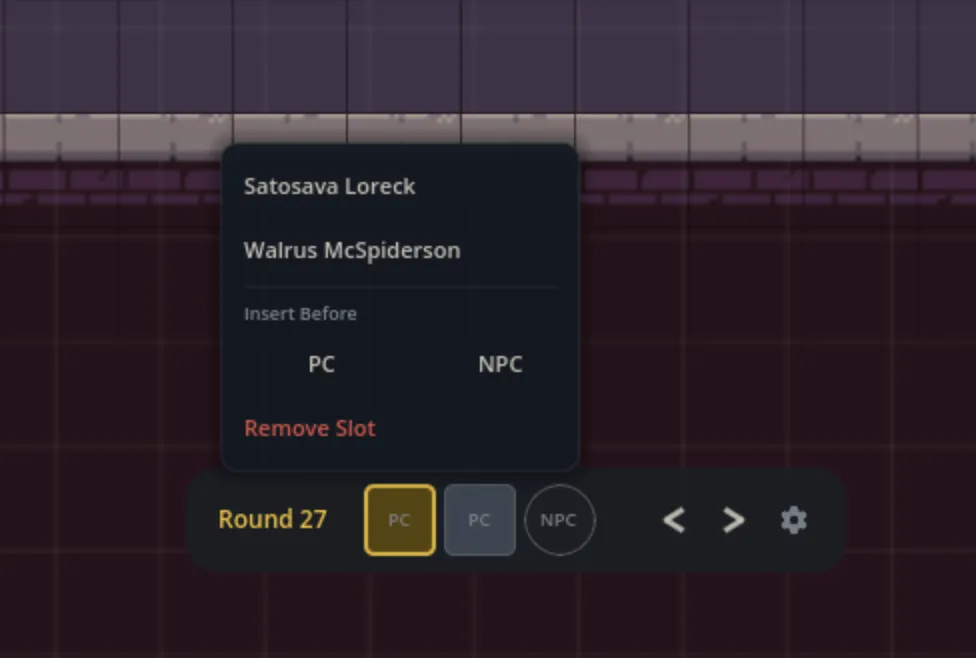 An image showing what it looks like when you go to pick an actor for an initiative slot